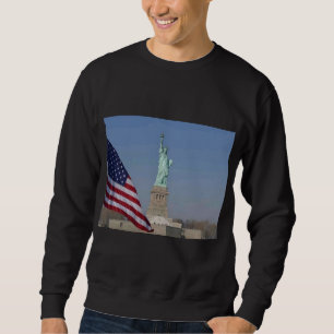 Frihetsgudinnan och amerikanska flaggan Patriotisk Lång Ärmad Tröja