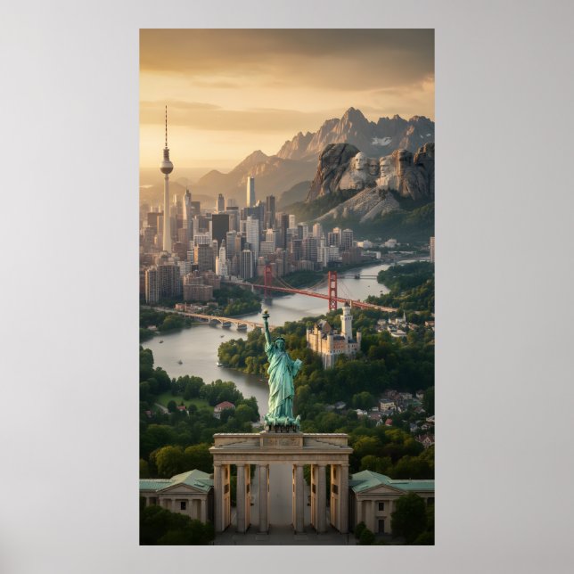 Frihetsgudinnan och globala landmärken fantasi  poster (Framsidan)