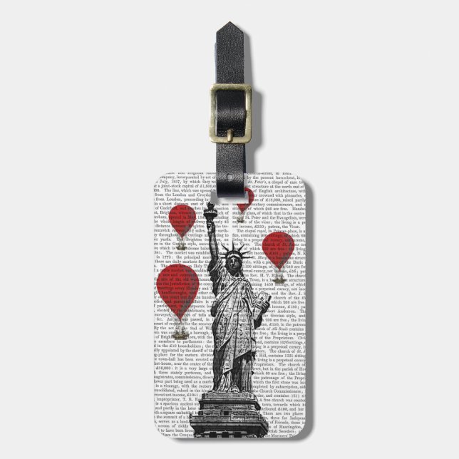 Frihetsgudinnan och röda Luftballonger Bagagebricka (Vertikal Framsida)