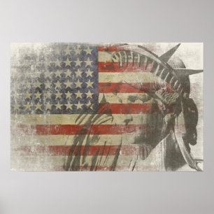 Frihetsgudinnan om den amerikanska Flagga Vintage Poster
