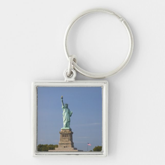 Frihetsgudinnan på Liberty Island i New Fyrkantig Silverfärgad Nyckelring (Framsidan)