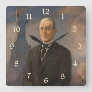 Frihetsgudinnan & President Woodrow Wilson Fyrkantig Klocka