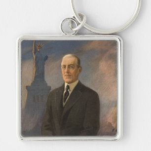 Frihetsgudinnan & President Woodrow Wilson Fyrkantig Silverfärgad Nyckelring