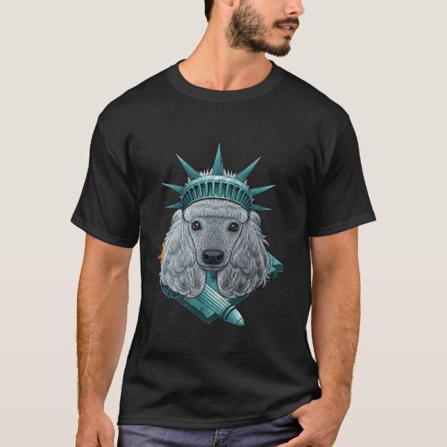 Frihetsgudinnan Pudel 4 juli Hund USA Ameri T Shirt (Framsida)