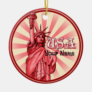 Frihetsgudinnan Red USA Julgransprydnad Keramik