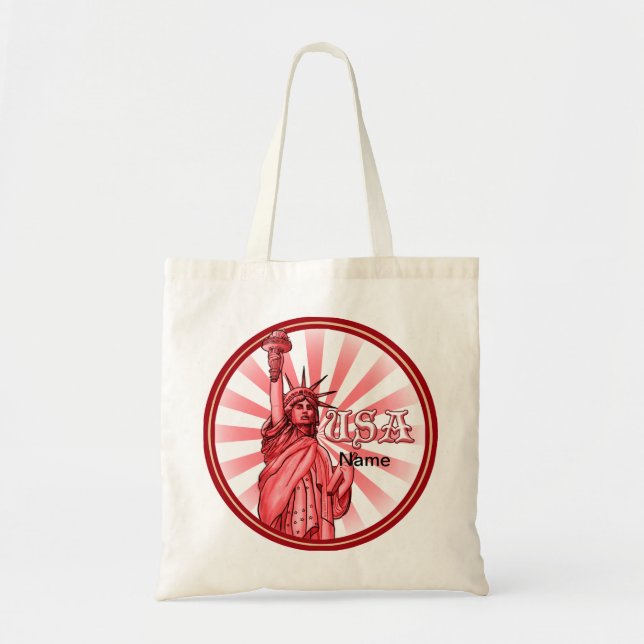 Frihetsgudinnan Red USA Tote Bag Tygkasse (Framsidan)
