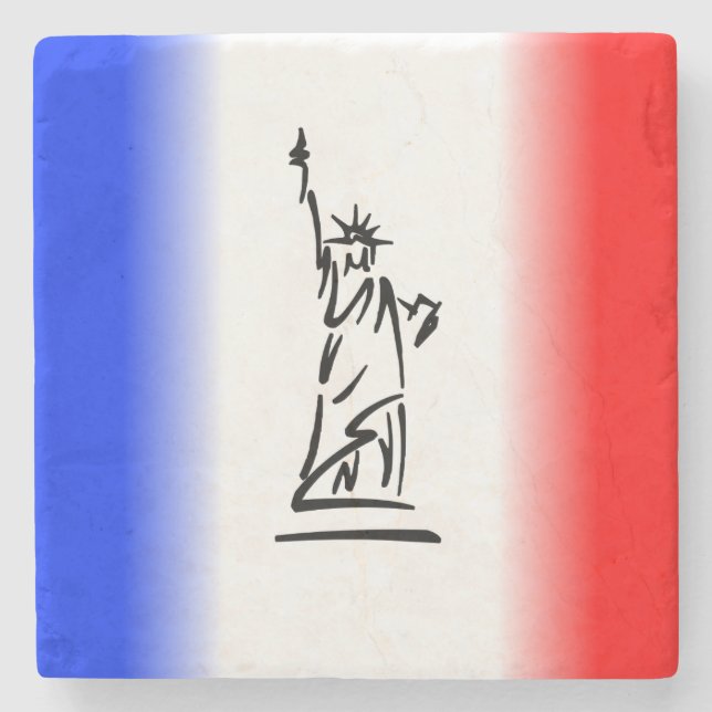 Frihetsgudinnan Röd Vit Blå Rand Underlägg Sten (Framsidan)