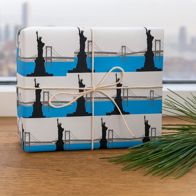 Frihetsgudinnan Siluett New Yorks Skyline Presentpapper (Skapare uppladdad)