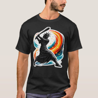 Frihetsgudinnan Swingande Basebollträ Amerikansk T Shirt