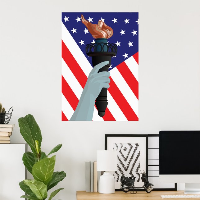 Frihetsgudinnan Torch med amerikansk Flagga Poster (Skapare uppladdad)