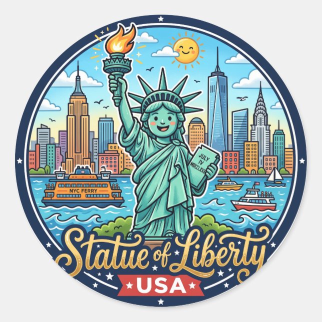 Frihetsgudinnan USA Runt Klistermärke (Framsida)