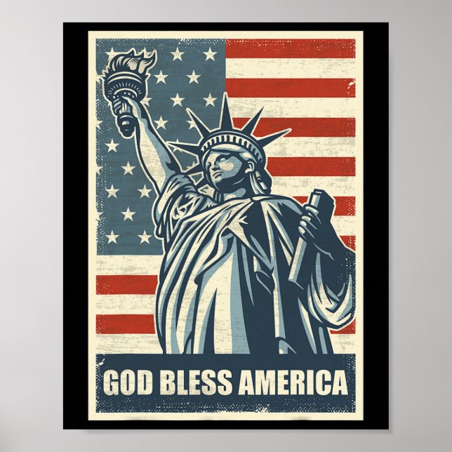 Frihetsgudinnan Välsigna dig Amerika 4 juli USA Poster (Framsidan)