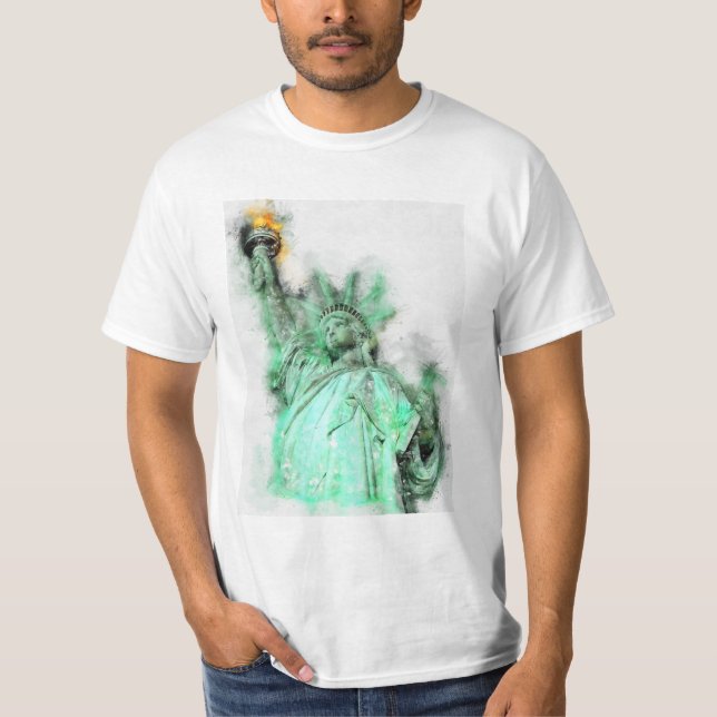 Frihetsgudinnan Vattenfärgsslut Porträtt T Shirt (Framsida)