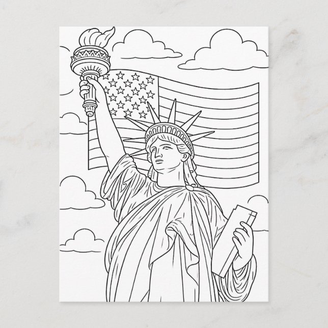 Frihetsgudinnans patriotiska målarbild vykort (Framsida)