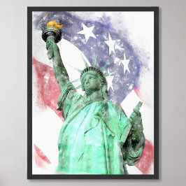 Frihetsgudinnans stängning med vattenfärg för flag fototryck