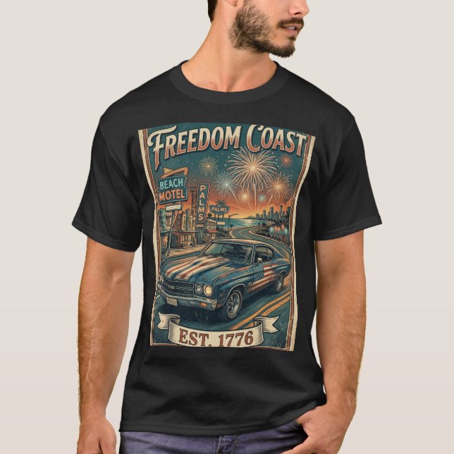Frihetskusten 1776 Florida Retro Muskelbil Strand  T Shirt (Framsida)
