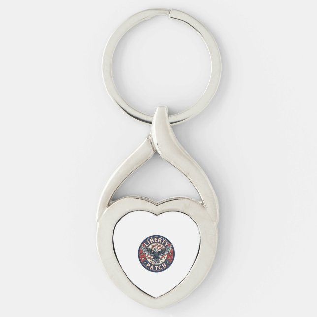Frihetsplåster Patriotisk Broderi Twisted Heart Silverfärgad Nyckelring (Framsidan)