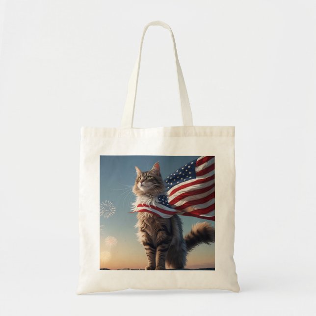Frihetswhisky - Patriotic Cat Tote Bag Tygkasse (Framsidan)