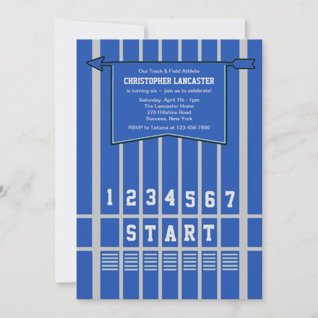 Friidrottstarten fodrar blåttinbjudan inbjudningar (Framsida)