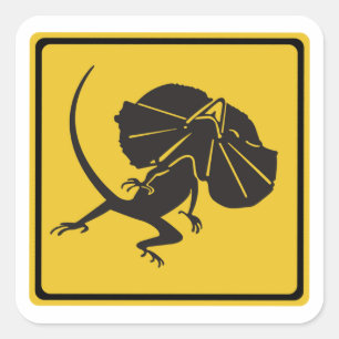 Frillnitade lizards Crossing, Traffic Sign, AU Fyrkantigt Klistermärke