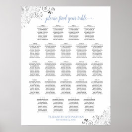 Frilly 23 Bord Blue & White Bröllop Seating Chart Poster