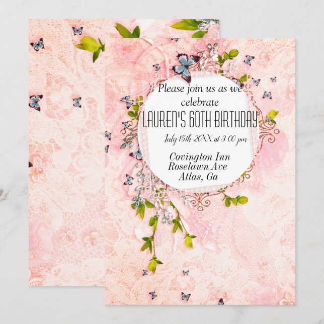 Frilly fantastiska födelsedag inbjudningar (Fram/baksida)