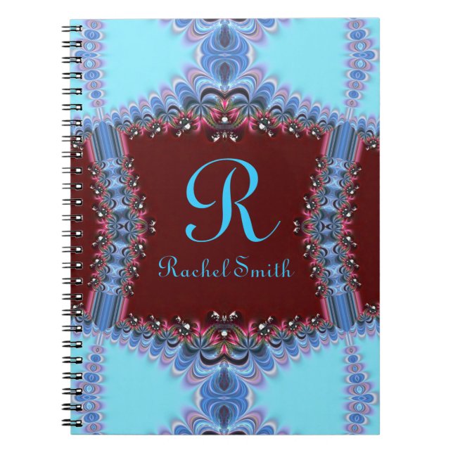 Frilly Fractalers Blue Red Personlig Notebook Anteckningsbok (Framsidan)