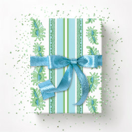 Frilly Frond Stripe in Green and Aqua Presentpapper
