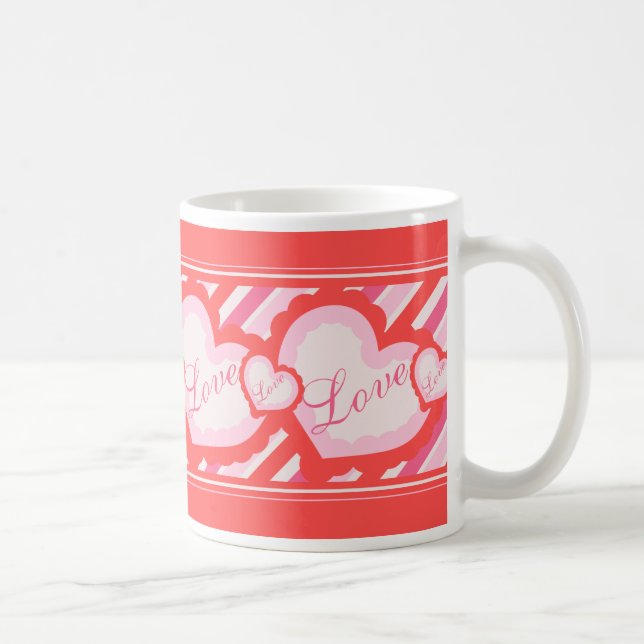Frilly Hearts Red och Rosa Kärlek Valentines day Kaffemugg (Höger)