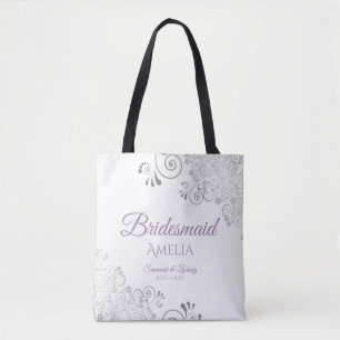 Frilly Silver & Lavender Bridesmaid White Bröllop Tygkasse