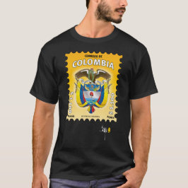 Frimärke i Colombia med den colombianska jackat ar T Shirt