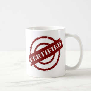 frimärke intygat rött kaffemugg
