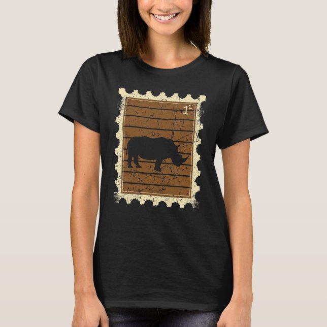 Frimärke med en noshörning t shirt (Framsida)