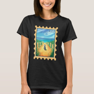Frimärke med katt på strandpromenad t shirt