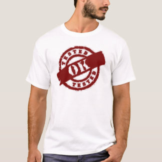 frimärke testat ok rött tee shirt