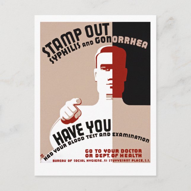 Frimärke ut Syfilis och Gonorrhea Vykort (Framsida)
