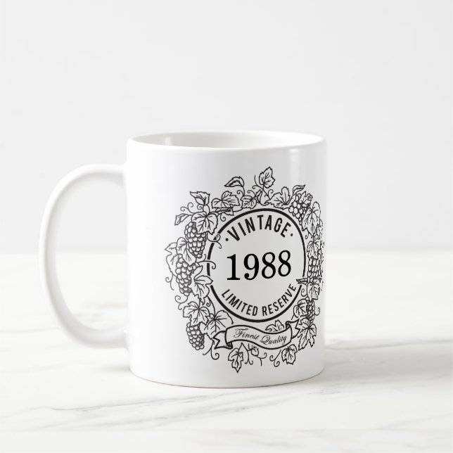 Frimärket för vintagevinrankavin, tillfogar kaffemugg (Vänster)