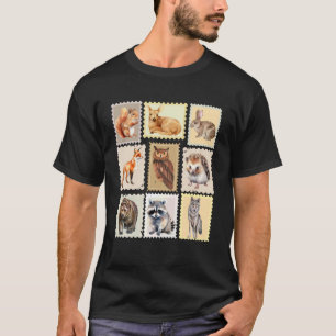 Frimärkets design för vilda djur av skogslevande d t shirt