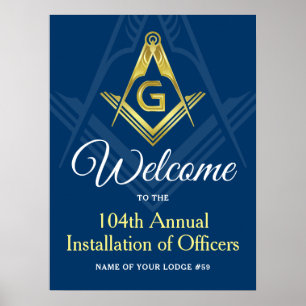Frimurar Navy Blå och Guld Masonic Välkomstfest Poster