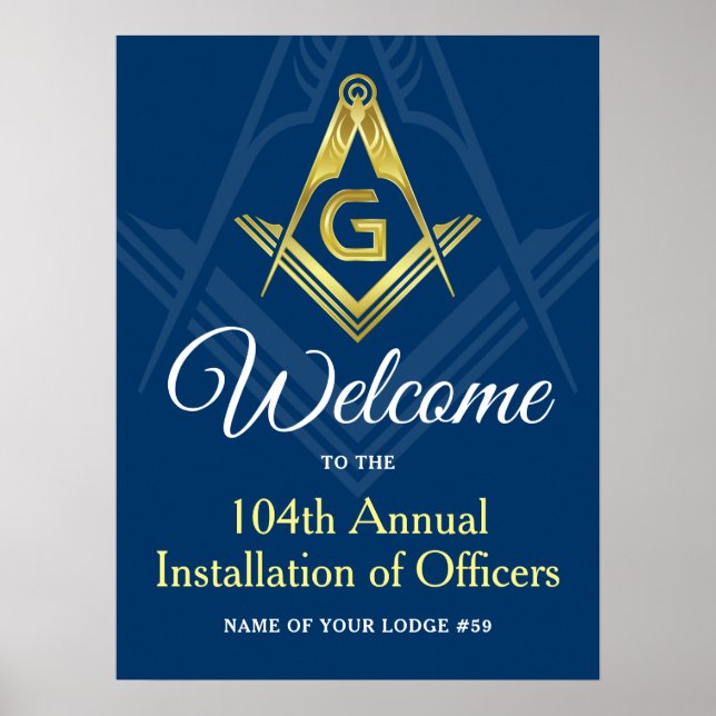 Frimurar Navy Blå och Guld Masonic Välkomstfest Poster (Framsidan)