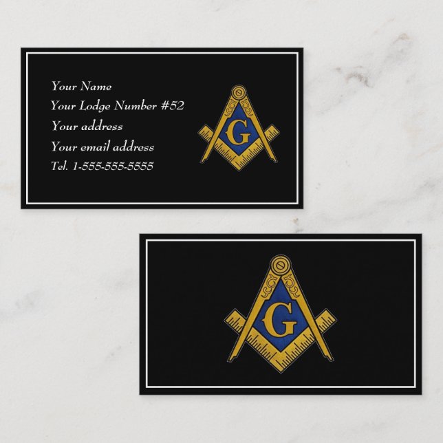 Frimurare Masonic Square Kompass Symbol Visitkort (Fram/baksida)