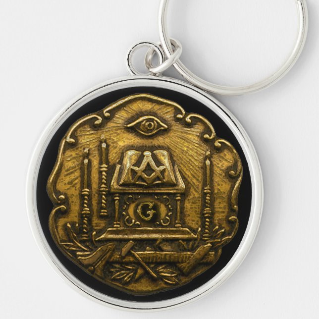 Frimurarsymbol Rund Silverfärgad Nyckelring (Framsidan)