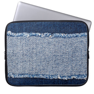Fringed denim blue jeans ram. laptop fodral