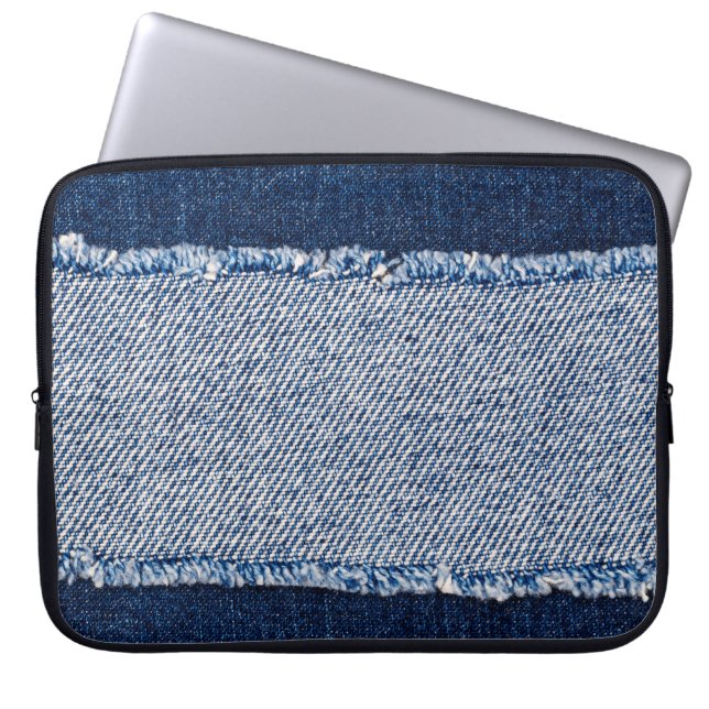 Fringed denim blue jeans ram. laptop fodral (Framsidan)