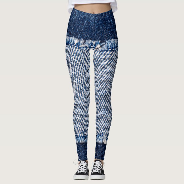 Fringed denim blue jeans ram. leggings (Framsida)