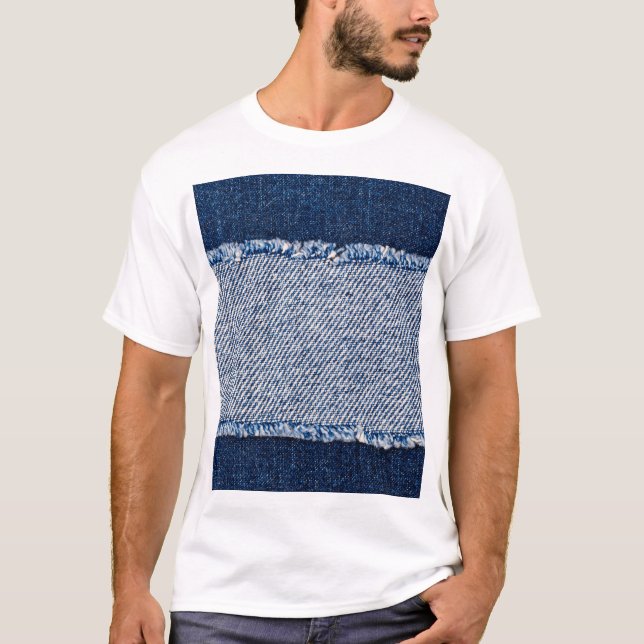Fringed denim blue jeans ram. t shirt (Framsida)