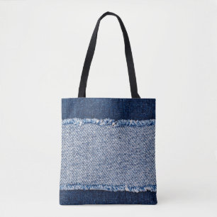 Fringed denim blue jeans ram. tygkasse