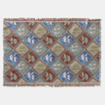 Fringed Throw filt med gingko-avtryck av hantverka