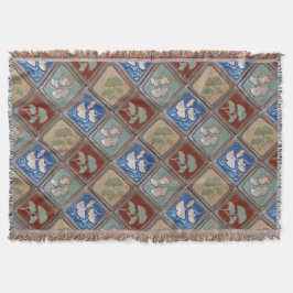 Fringed Throw filt med gingko-avtryck av hantverka