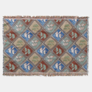 Fringed Throw filt med gingko-avtryck av hantverka
